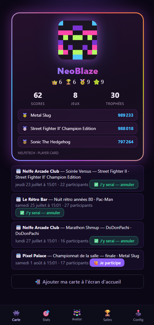 Votre carte joueur pendant le challenge, sur votre téléphone